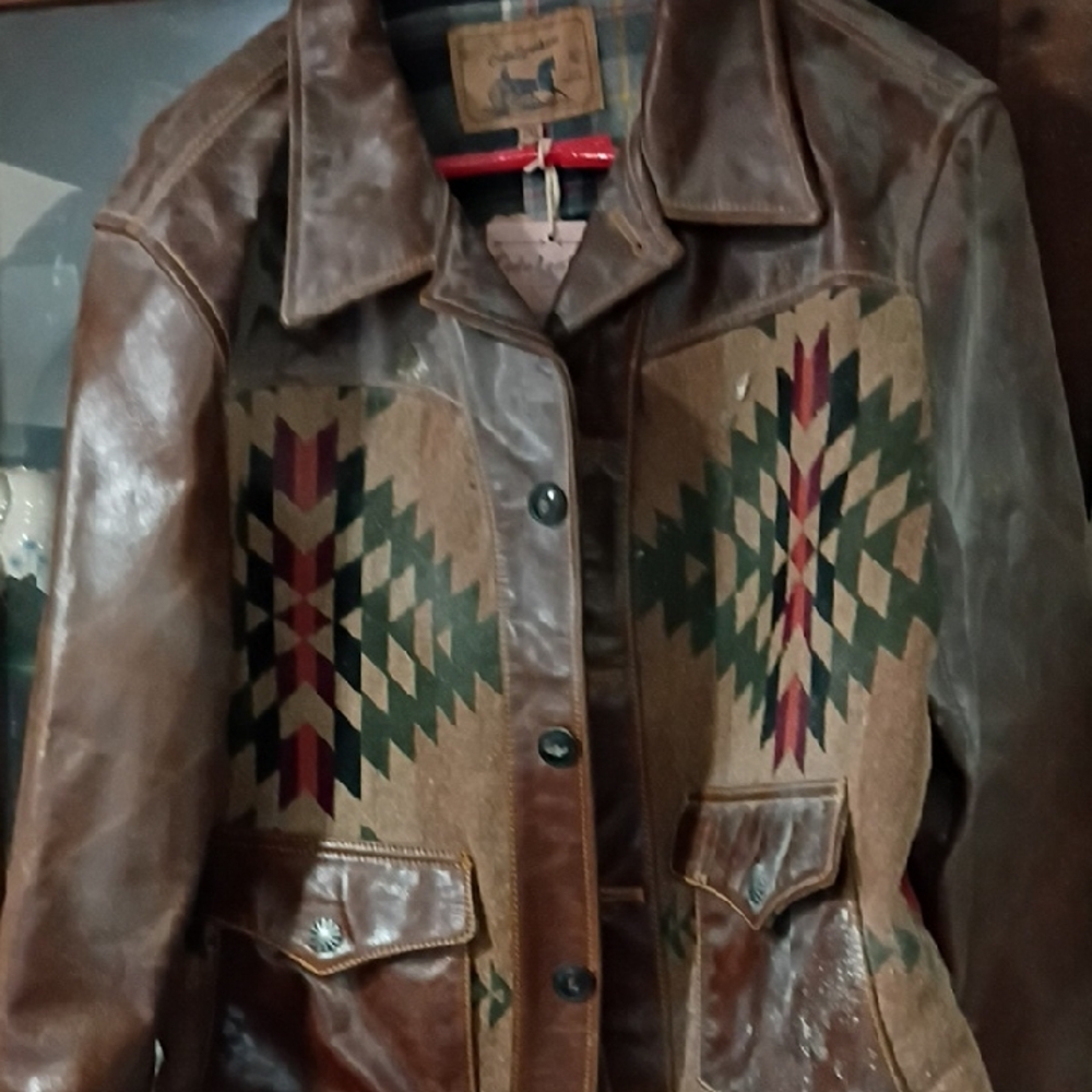 Geometric Pattern Leather Jacket - image 1